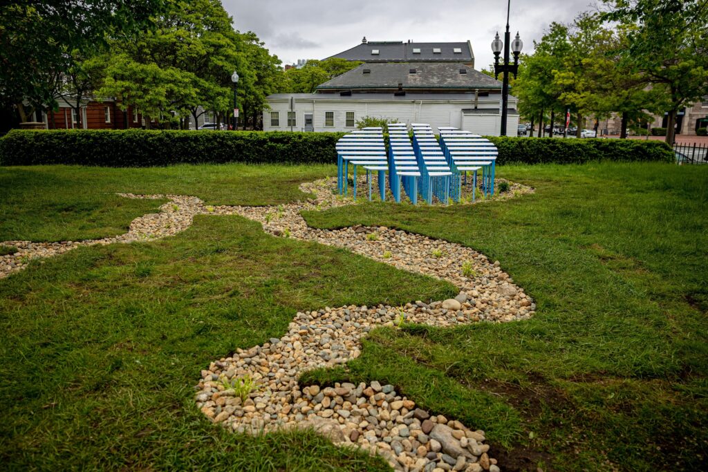 EVELYN RYDZ, 2025 Boston Public Art Triennial. "Convergence: Porous Futures" , Steel, Native Plants, Natural Stones