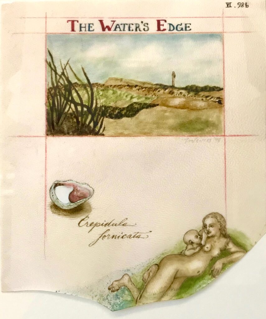 Water's Edge, 1997, Ink and Oil on goatskin vellum, 8.25 x 7 inches