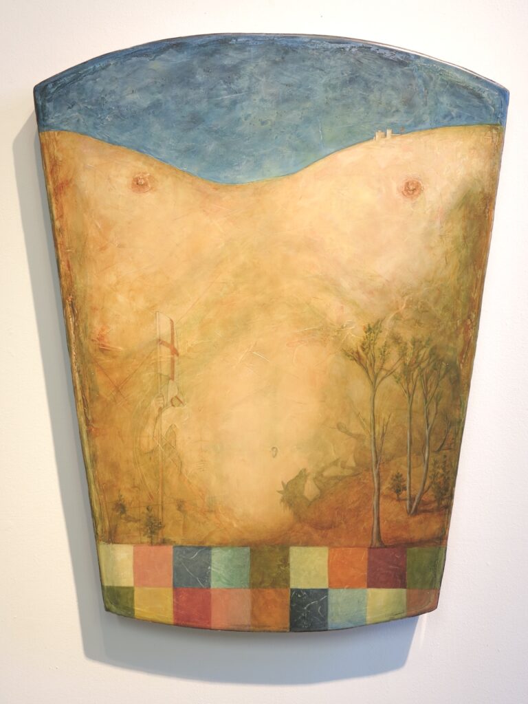 Tabitha Vevers, Flesh Memories: Shield, Resurrection, 1995, oil and mixed media on wood panel, 31 x 25 inches