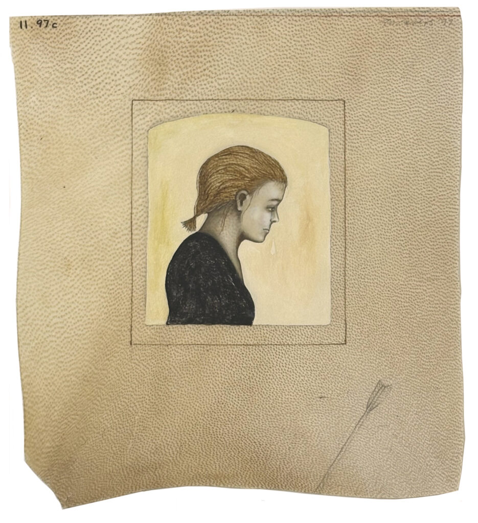 Tabitha Vevers, Transient Anatomies, II.97c, The Tear, 1997, ink and Oil on goatskin vellum, 8 x 7.25 inches