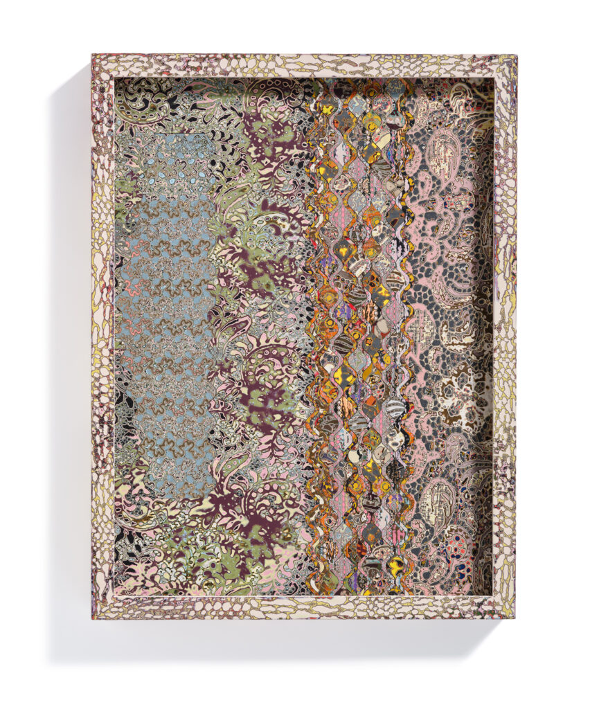 Heather McGill, Littlecourt, 2025, pigment on panel, 31x 23 3/4 x 2 1/2 inches