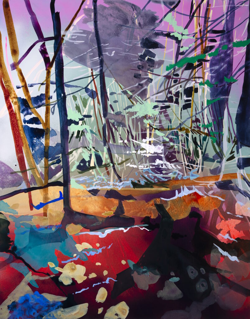 Arden Bendler Browning, Bish Bash hike, a few days later, 2022, acrylic on aluminum, 28 x 22 inches