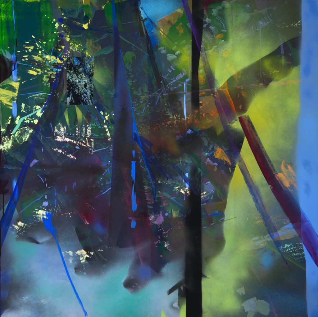 Arden Bendler Browning, Black Forest, 2024, mixed media on panel, 40 x 40 inches