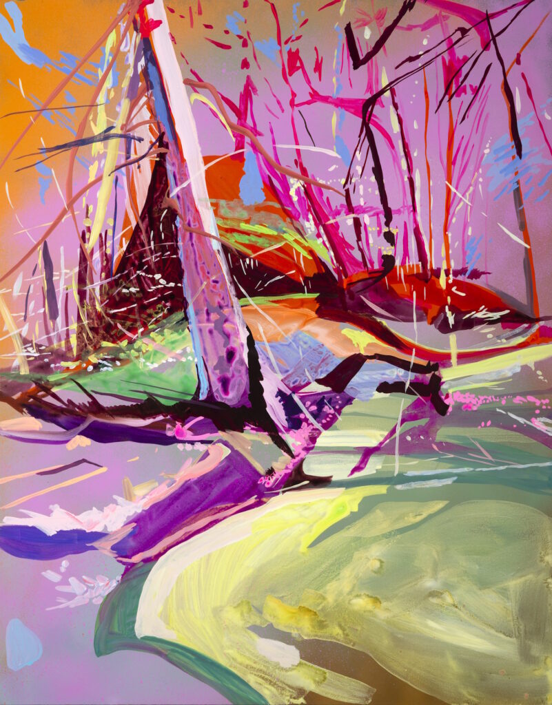 Arden Bendler Browning, Kaaterskill Falls hike, the following week, 2022, acrylic on aluminum, 28 x 22 inches