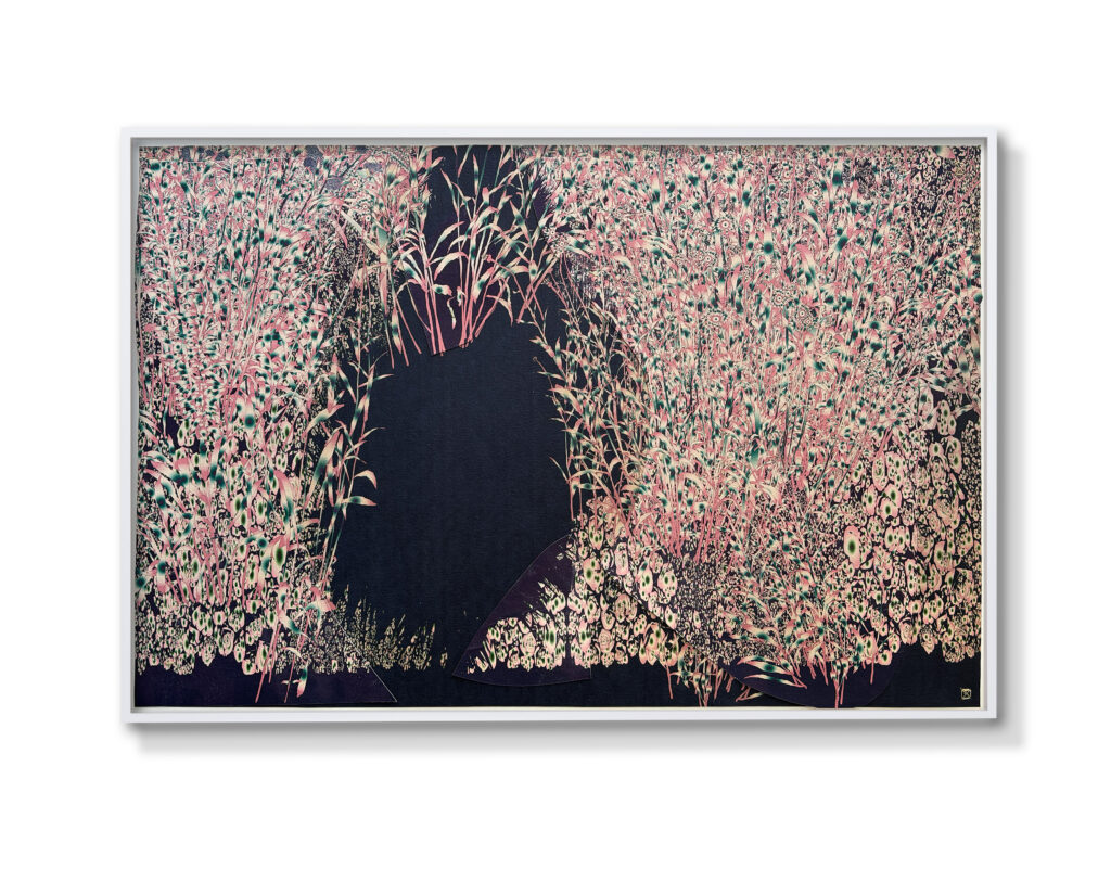 Andy Millner, Thrum (garden) 2026, pigment ink drawing, mulberry paper, linen, wax thread, 30 x 40 inches