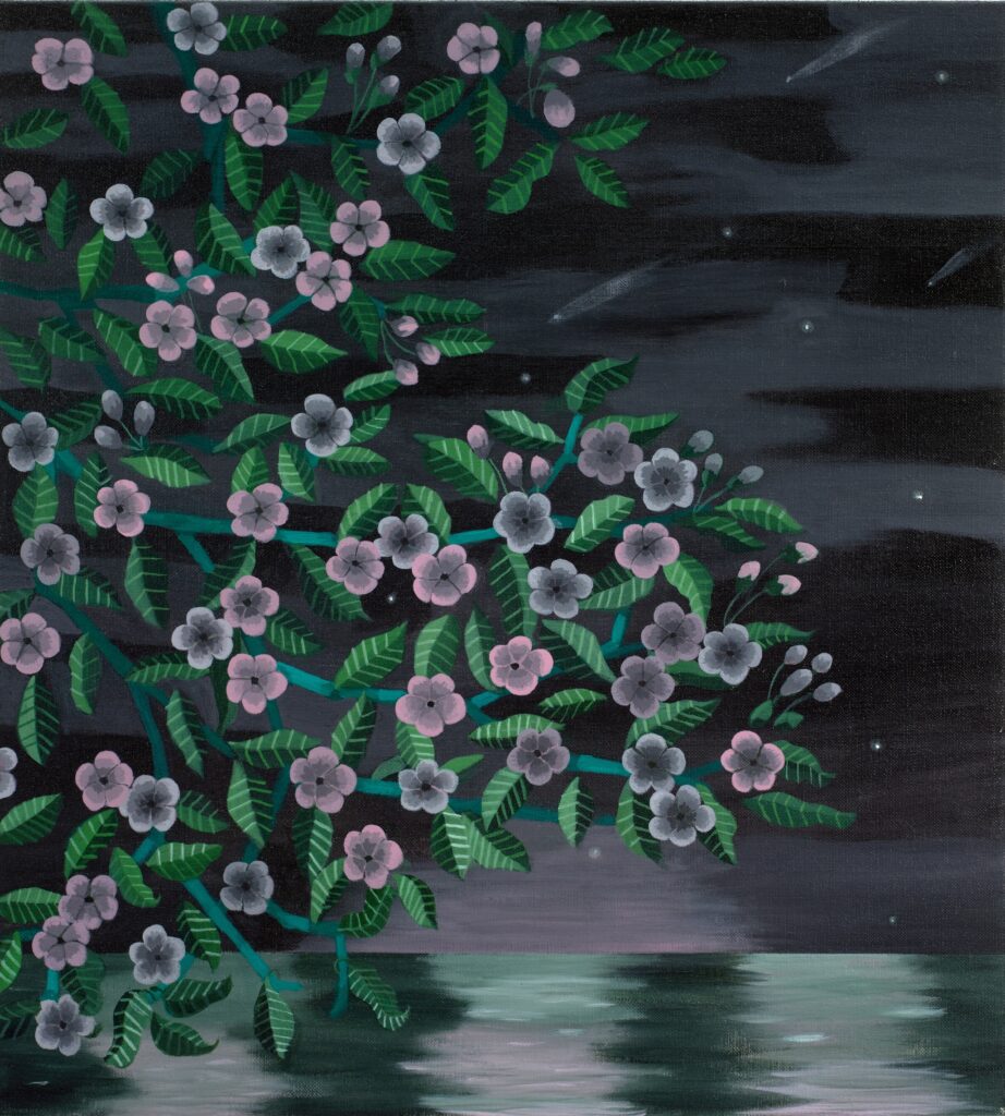 Gail Spaien, Night with Flowers, 2026, acrylic on linen, 20 x 22 inches