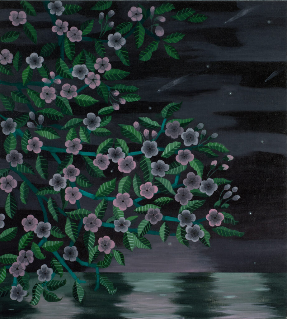 Gail Spaien, Night with Flowers, 2026, acrylic on canvas, 20 x 22 inches