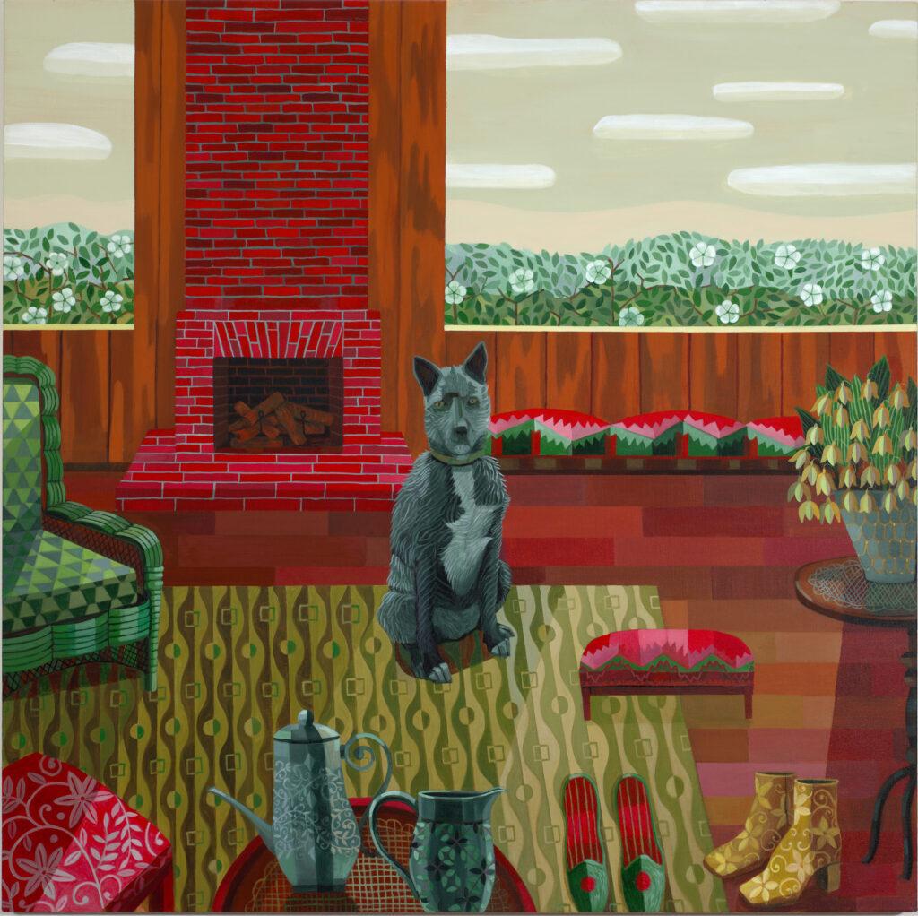 Gail Spaien, Pearl in the Red Room, 2026, acrylic on canvas, 48 x 48 inches